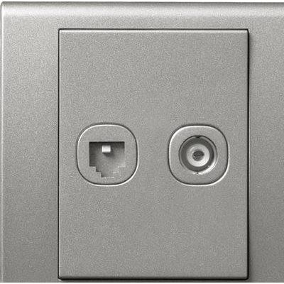 施耐德插座蓝韵系列 电视+带保护门电话插座 陨石灰